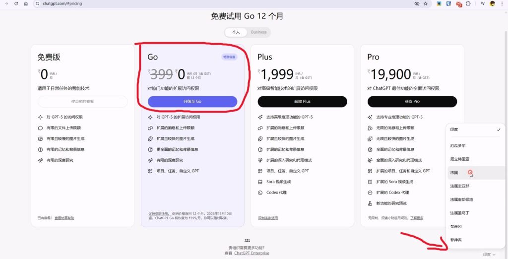 【限时免费白嫖】0成本免费ChatGpt GO会员一年